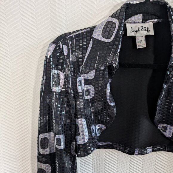 Joseph Ribkoff Black & Silver Bolero Cropped Jacket Shrug Size 8 Holographic - Picture 7 of 14